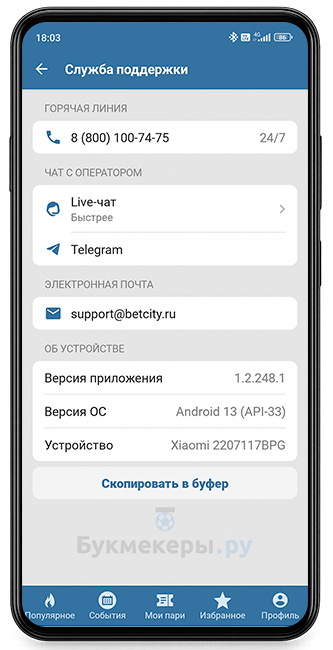 Скачать Бетсити на Андроид - картинка 7