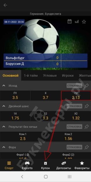 выбор исхода для ставки в Мелбет